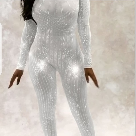 white sequin jumpsuit